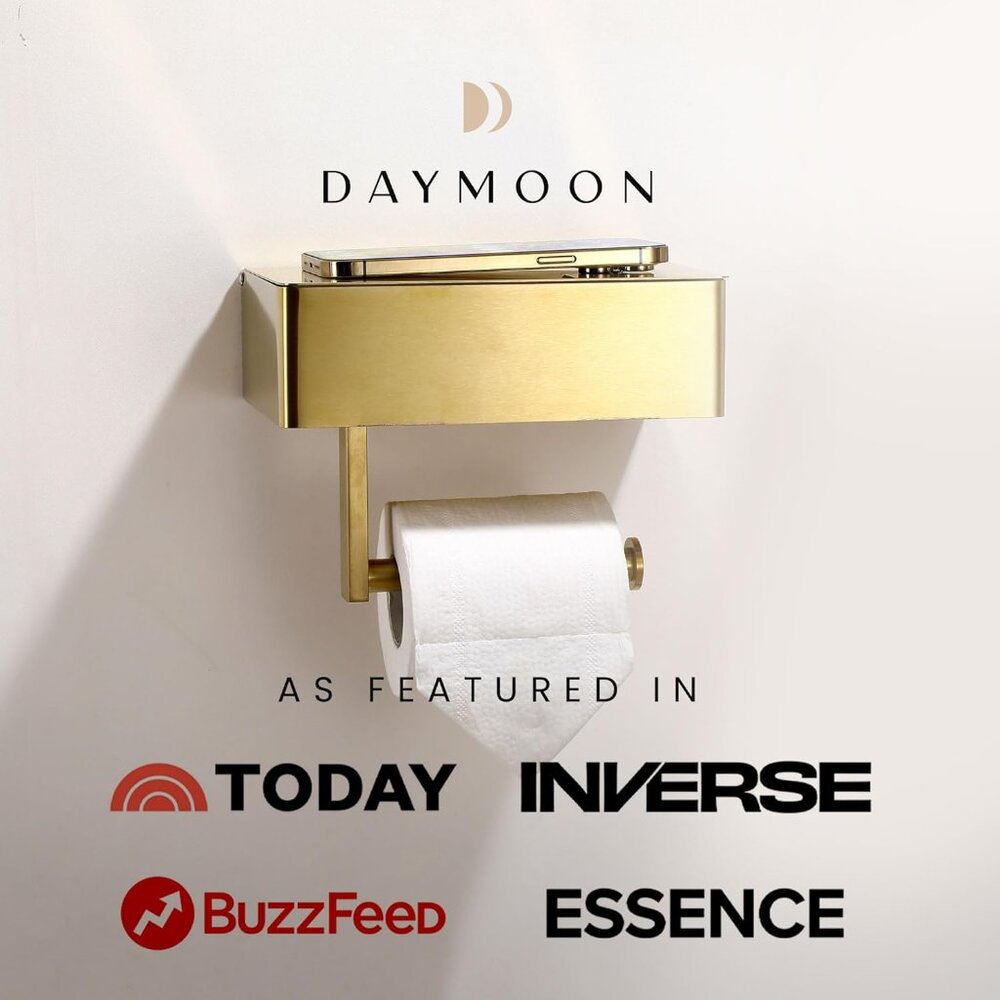 Day Moon Brushed Gold Toilet Paper Holder with Shelf, Wipe Holder for Bathroom F - Picture 4 of 8